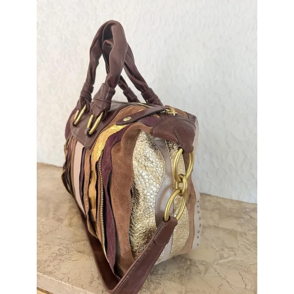 Limited edition Coach Vintahd Coach Suede Leather Patchwork Satchel shoulder Bag